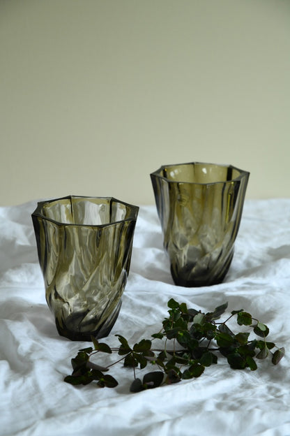 Pair Luminarc Brown Swirl Glass Vase