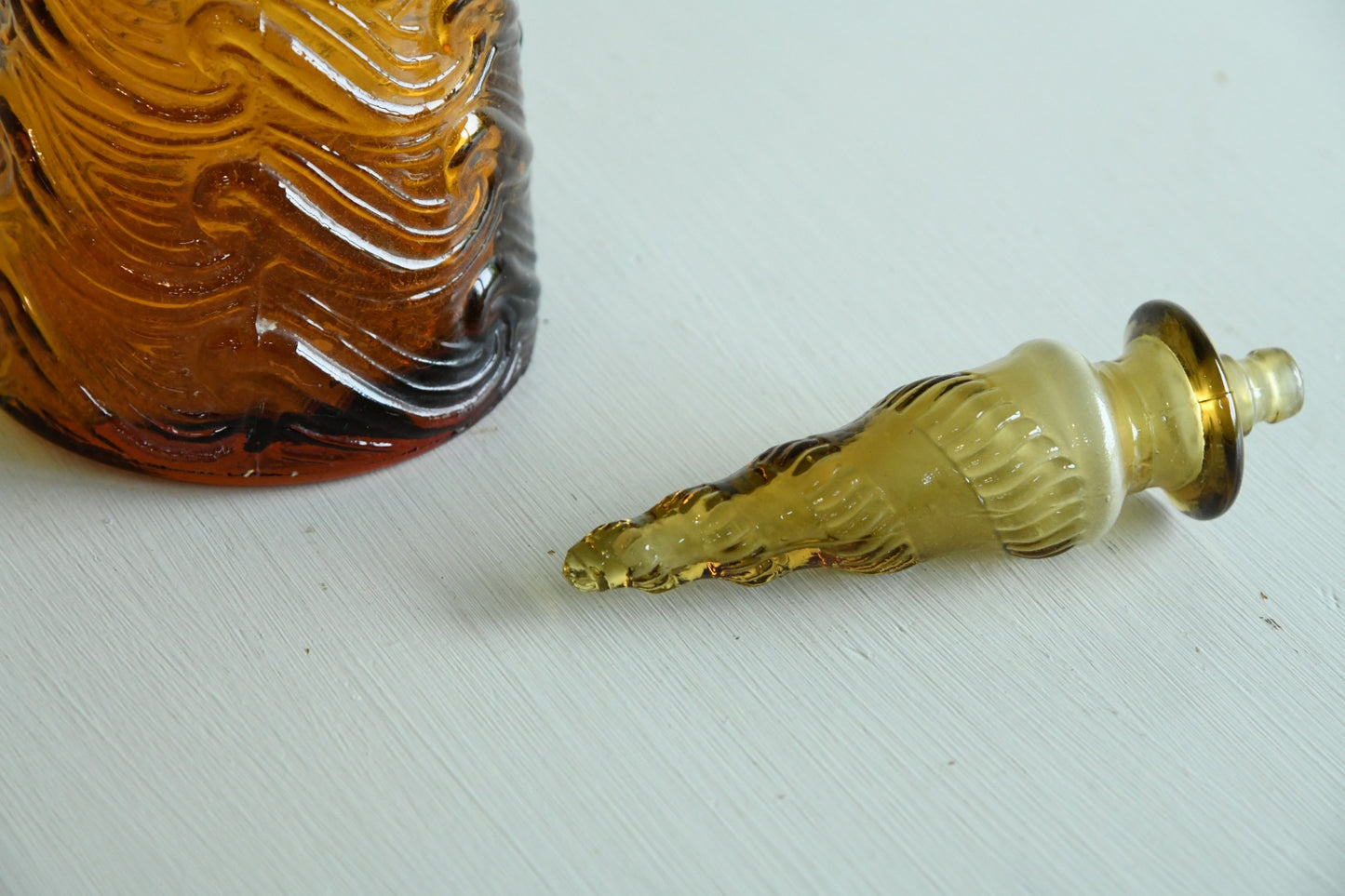 Amber Wave Pattern Glass Genie Bottle