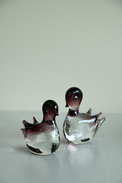 Pair Glass Bird Paperweight