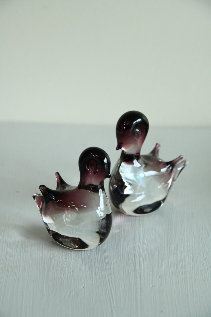 Pair Glass Bird Paperweight