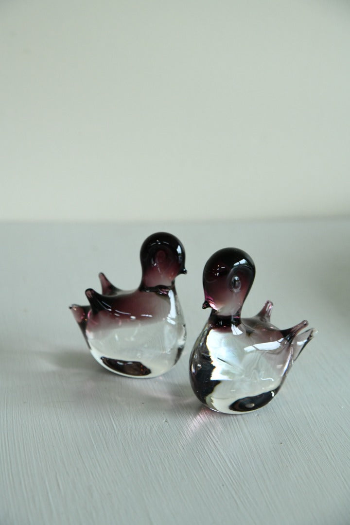 Pair Glass Bird Paperweight