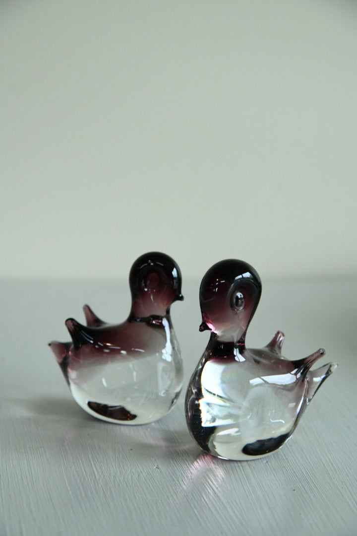 Pair Glass Bird Paperweight