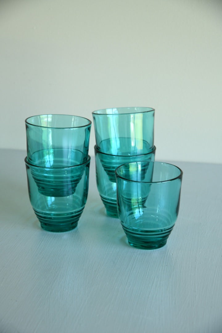 5 x Green Glass Tumblers