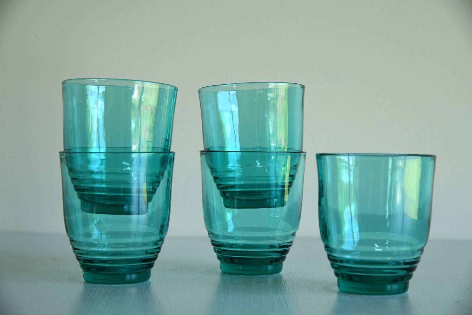 5 x Green Glass Tumblers