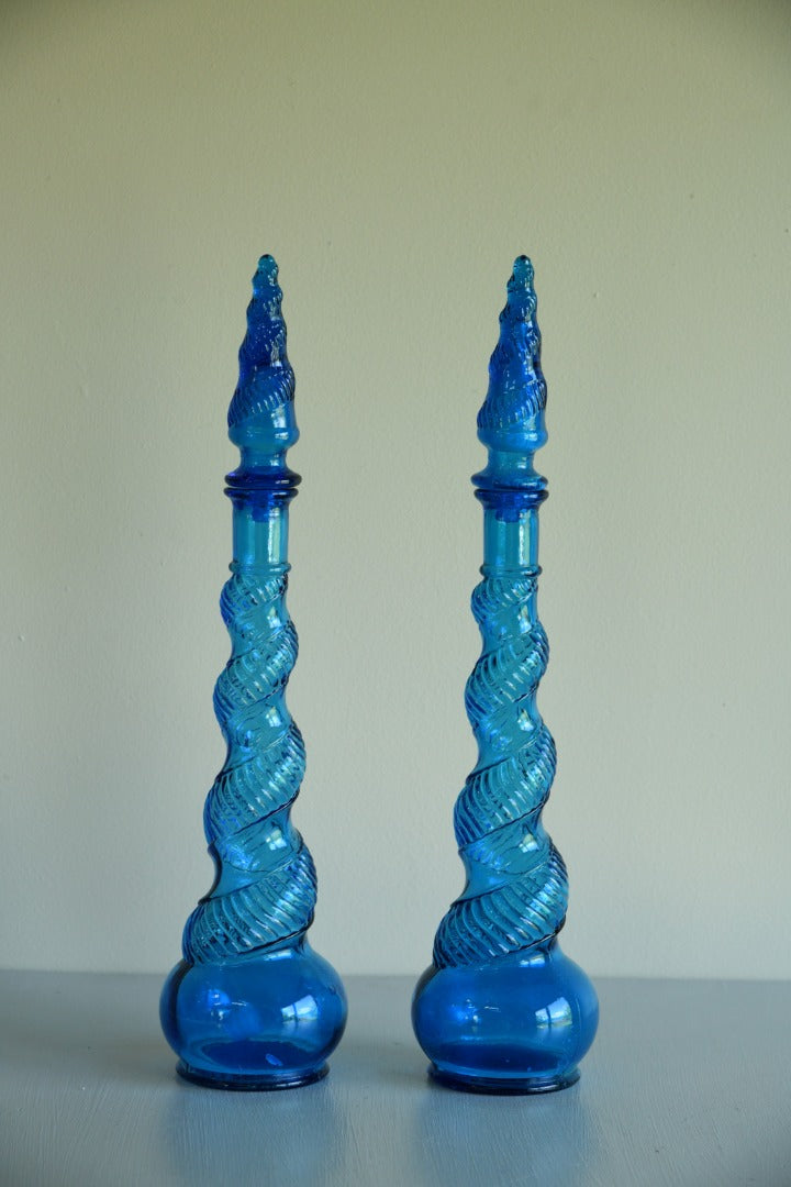 Pair Depose Blue Glass Genie Bottles