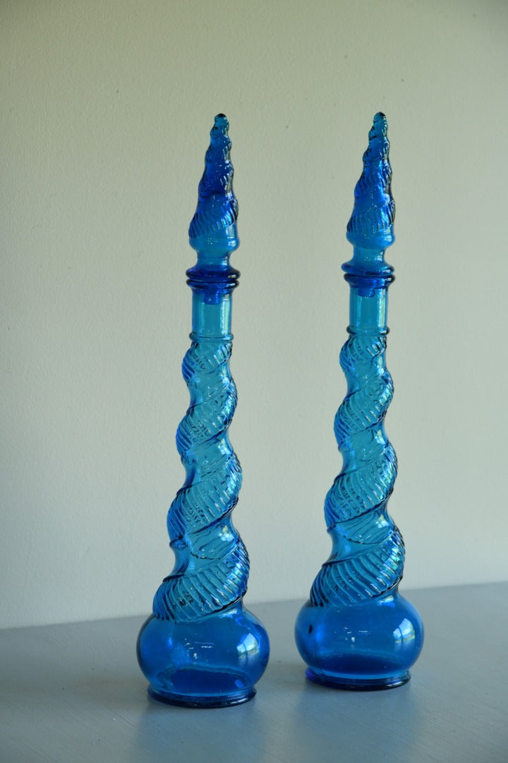 Pair Depose Blue Glass Genie Bottles