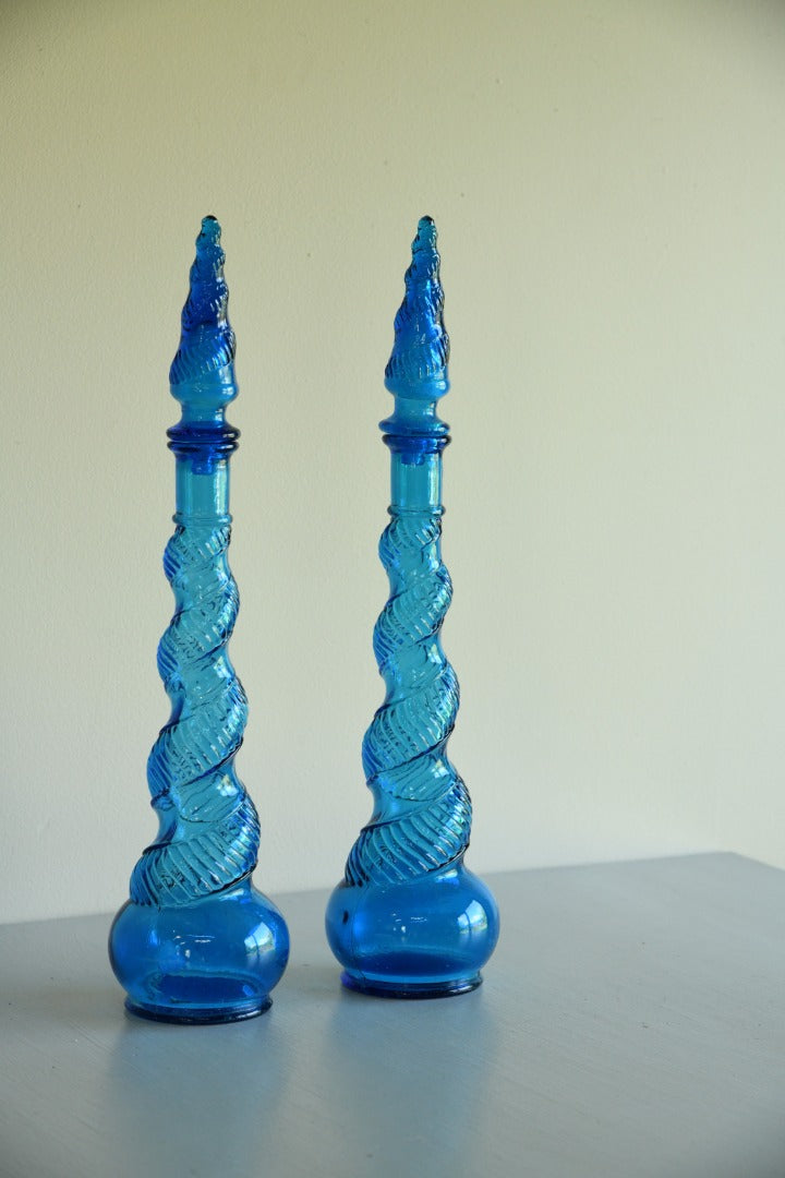 Pair Depose Blue Glass Genie Bottles