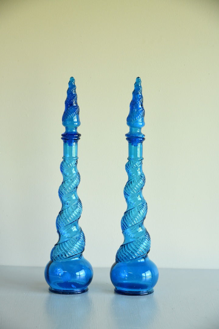 Pair Depose Blue Glass Genie Bottles