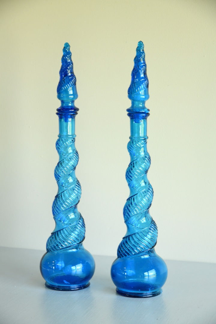 Pair Depose Blue Glass Genie Bottles