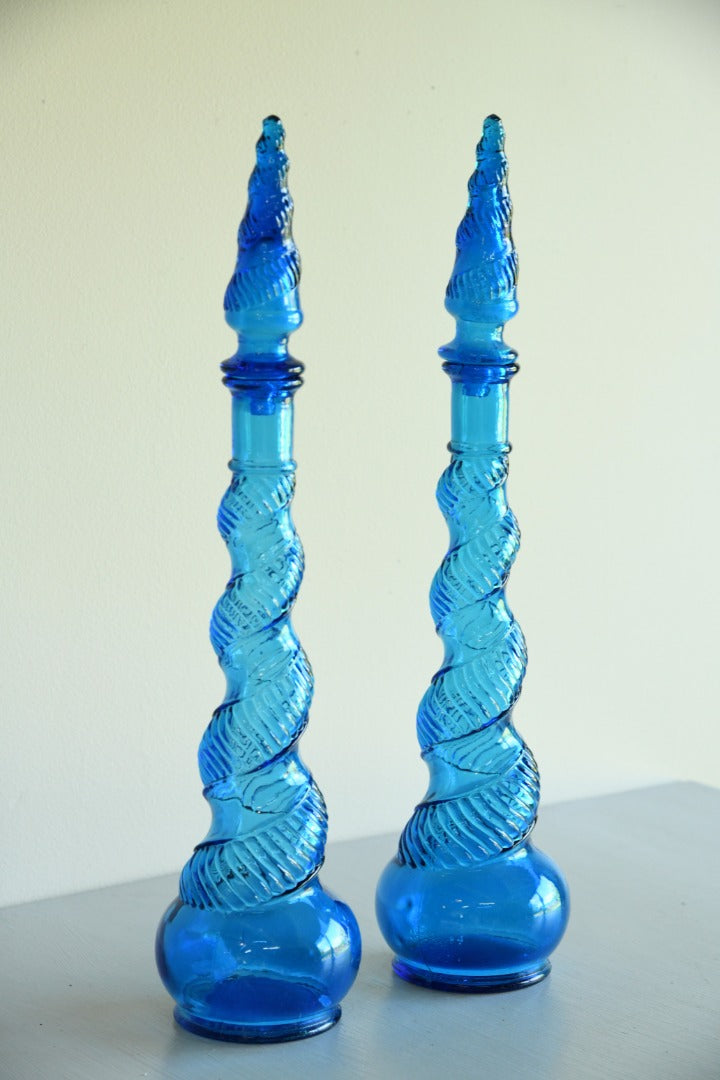 Pair Depose Blue Glass Genie Bottles