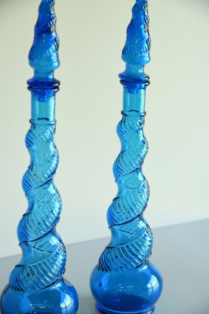 Pair Depose Blue Glass Genie Bottles