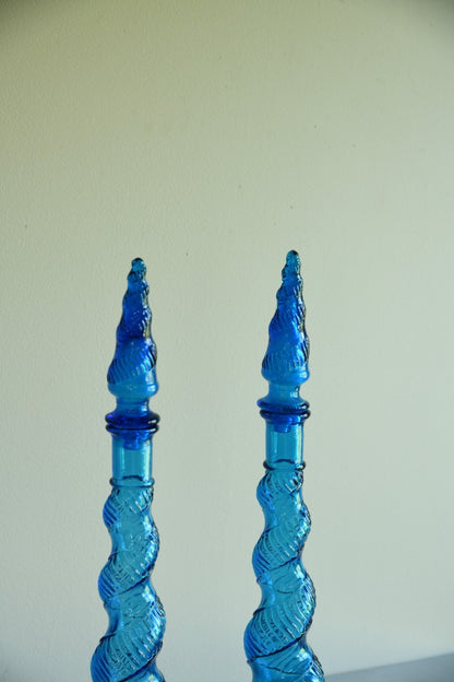 Pair Depose Blue Glass Genie Bottles