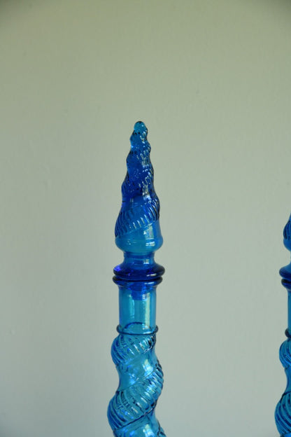 Pair Depose Blue Glass Genie Bottles