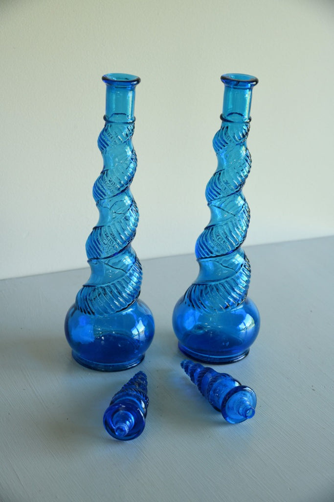 Pair Depose Blue Glass Genie Bottles