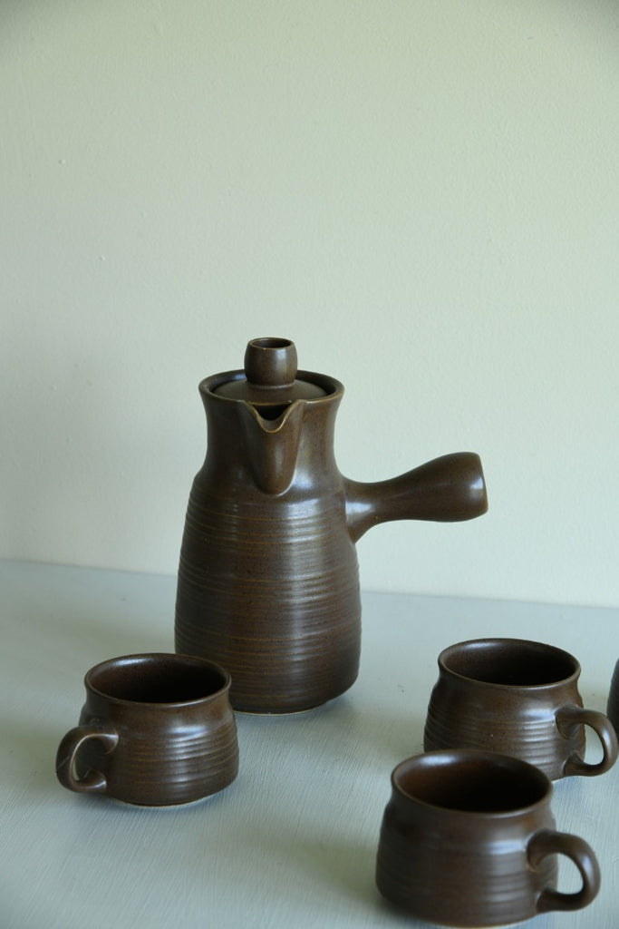 Retro Denby Langley Brown Coffee Pot & 4 Cups