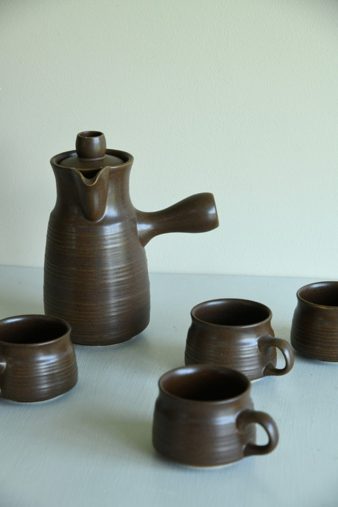 Retro Denby Langley Brown Coffee Pot & 4 Cups