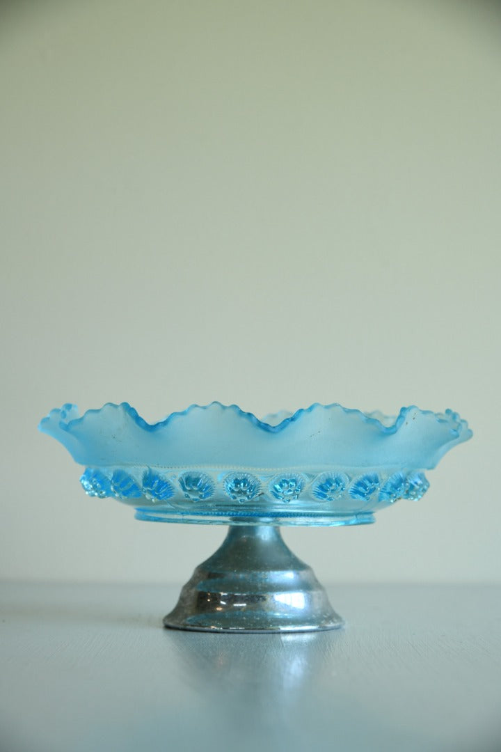 Vintage Retro Blue Glass Bowl on Stand