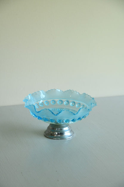 Vintage Retro Blue Glass Bowl on Stand