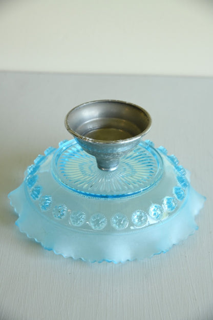 Vintage Retro Blue Glass Bowl on Stand