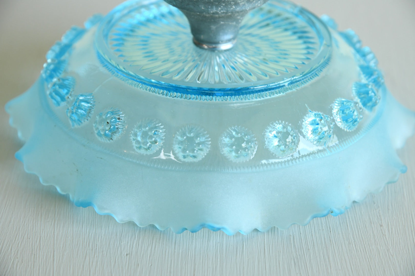 Vintage Retro Blue Glass Bowl on Stand