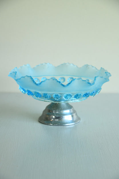 Vintage Retro Blue Glass Bowl on Stand