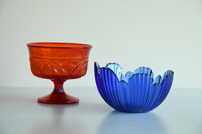 Blue and Red Glass Bowls