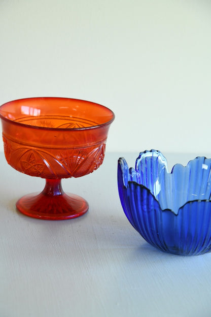 Blue and Red Glass Bowls