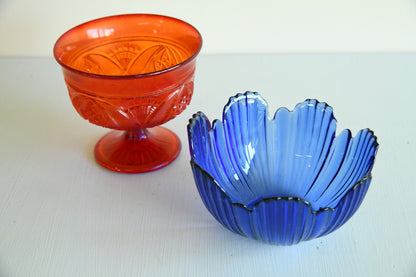 Blue and Red Glass Bowls