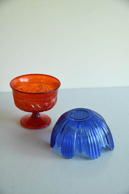 Blue and Red Glass Bowls