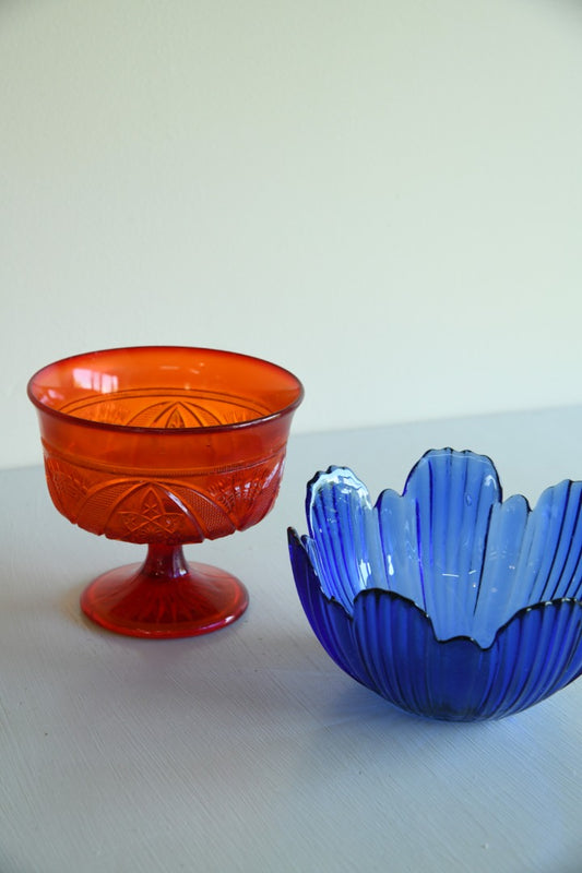 Blue and Red Glass Bowls