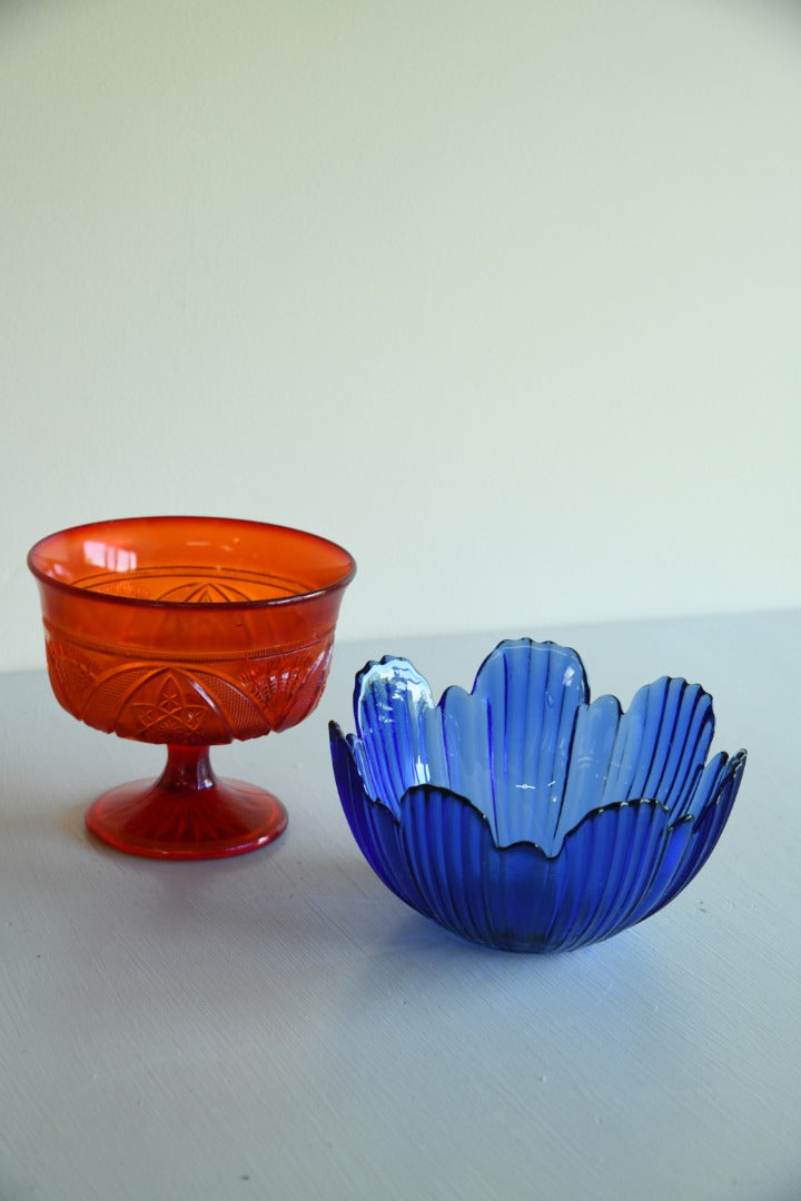 Blue and Red Glass Bowls