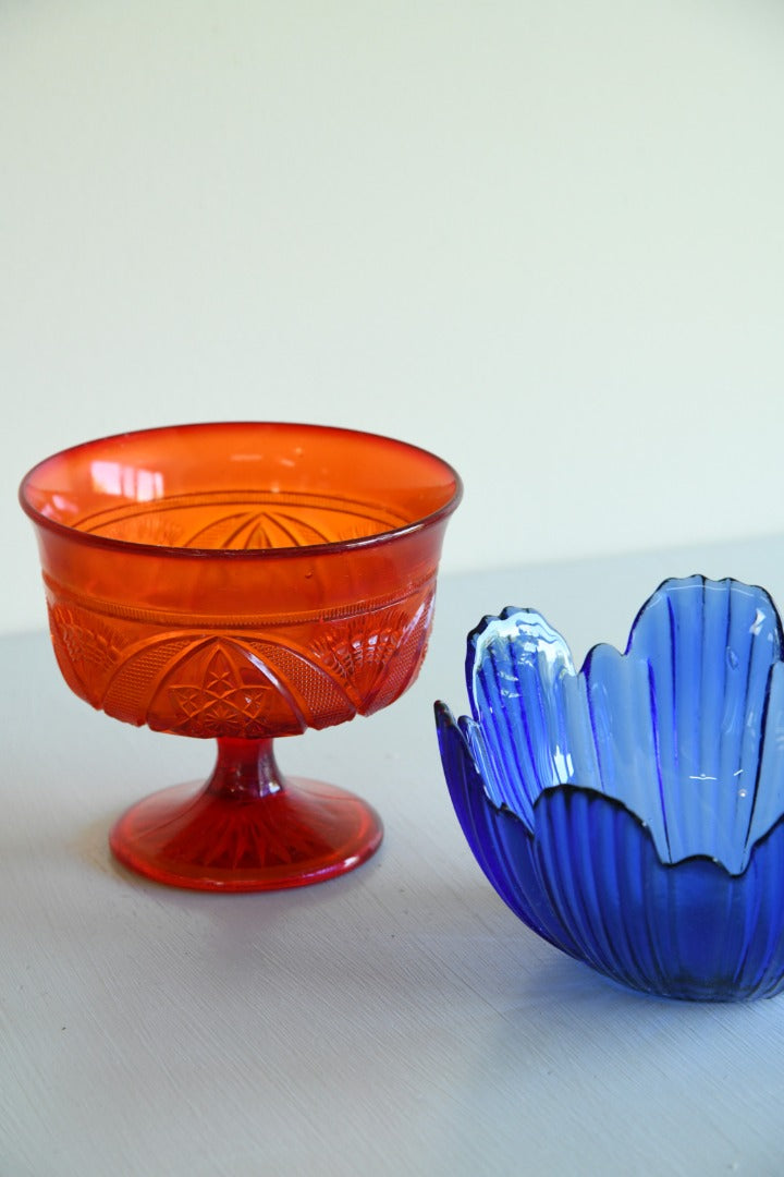 Blue and Red Glass Bowls