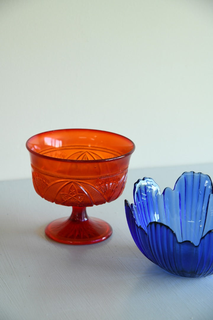 Blue and Red Glass Bowls