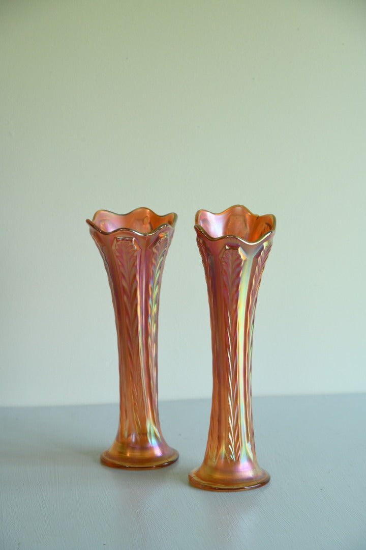 Pair Orange Carnival Glass Vase