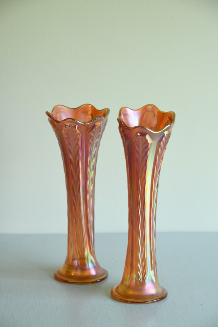 Pair Orange Carnival Glass Vase