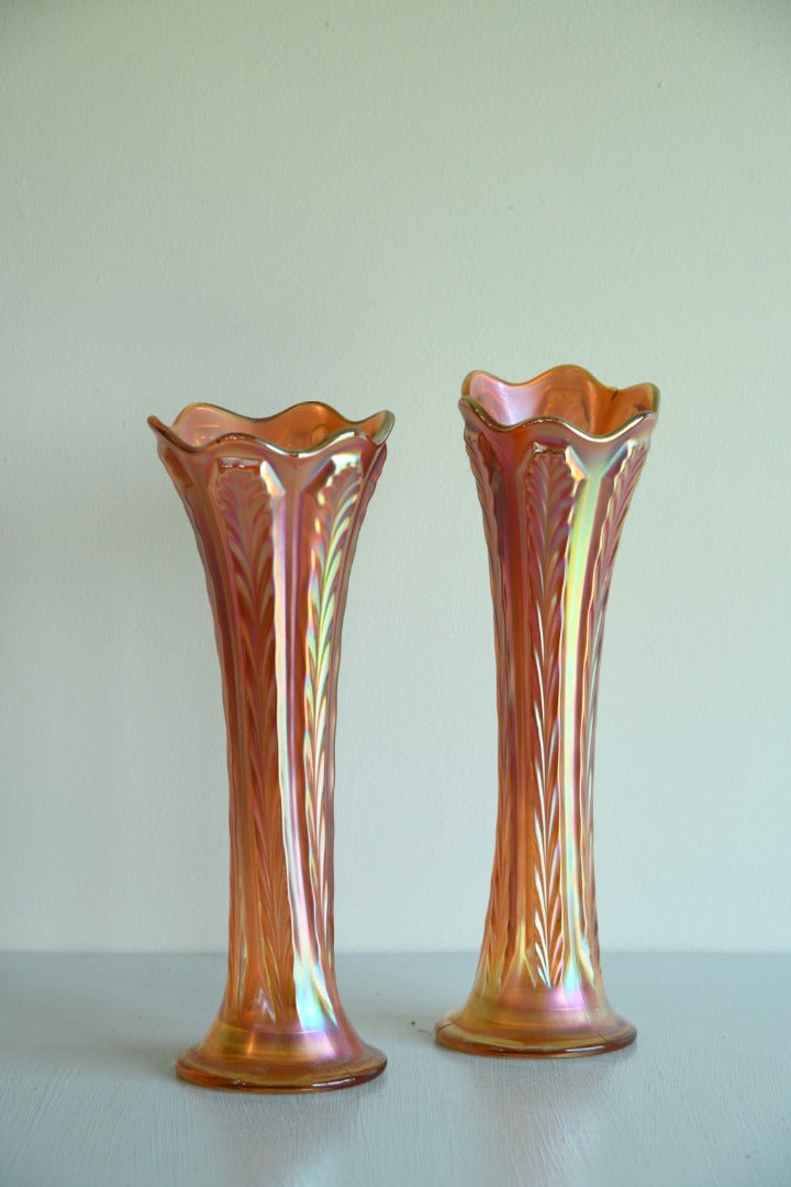 Pair Orange Carnival Glass Vase