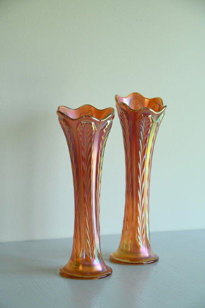 Pair Orange Carnival Glass Vase