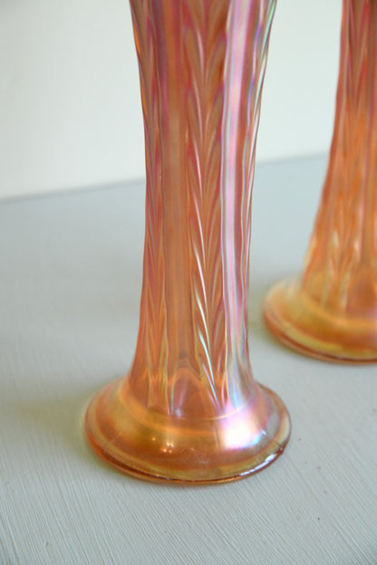 Pair Orange Carnival Glass Vase