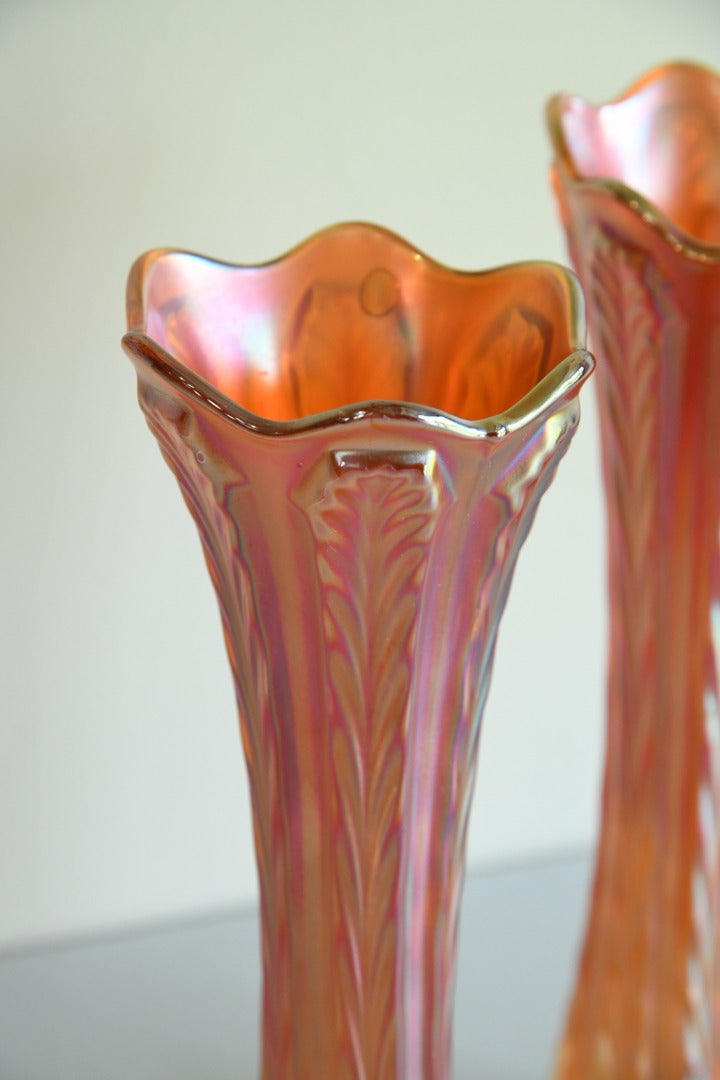 Pair Orange Carnival Glass Vase