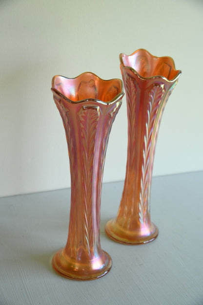 Pair Orange Carnival Glass Vase