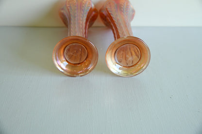 Pair Orange Carnival Glass Vase