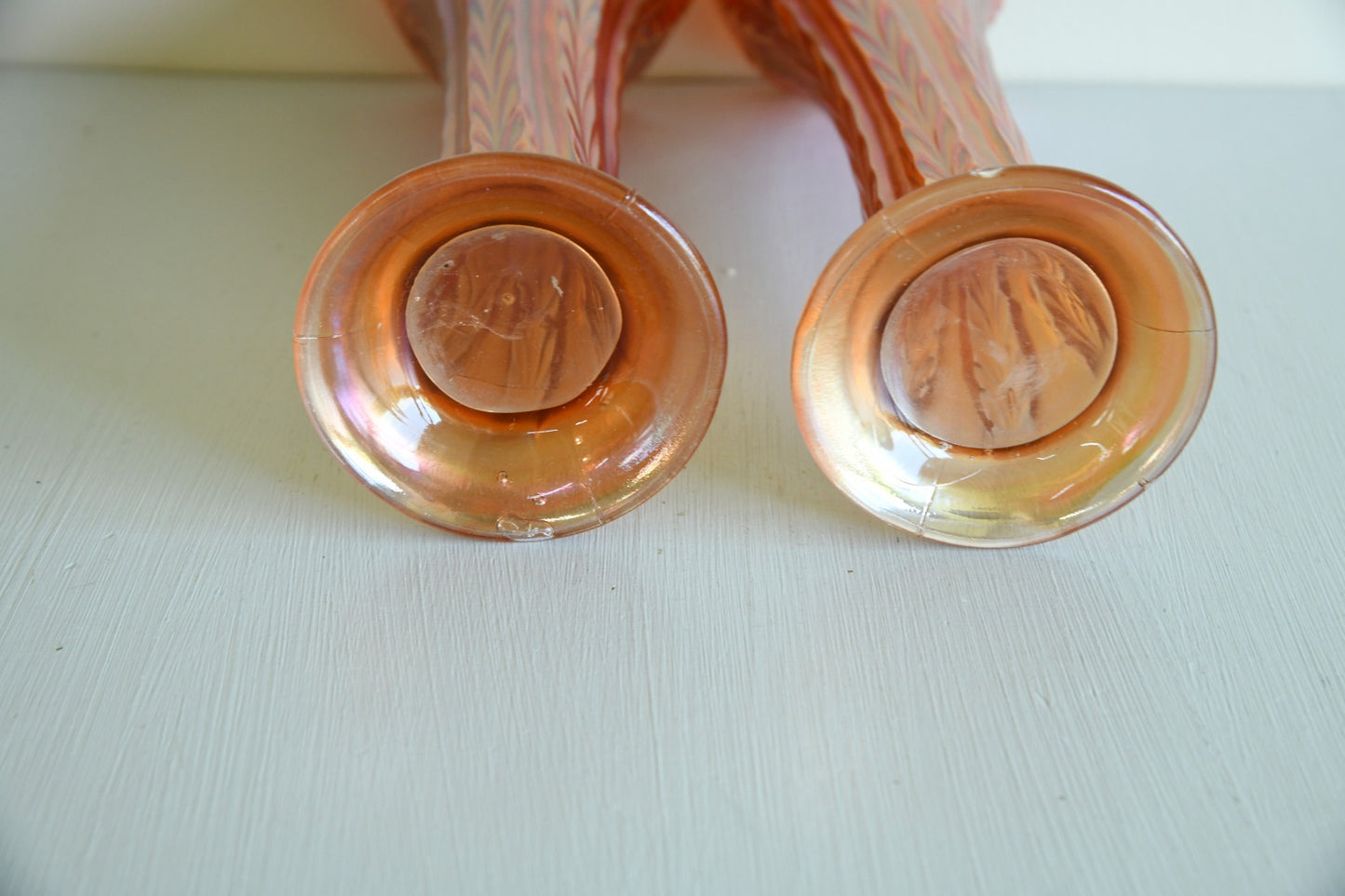 Pair Orange Carnival Glass Vase