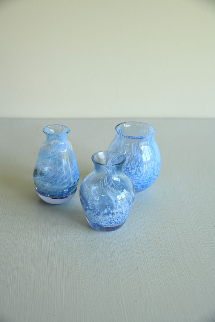 3 x Blue Caithness Glass Vase