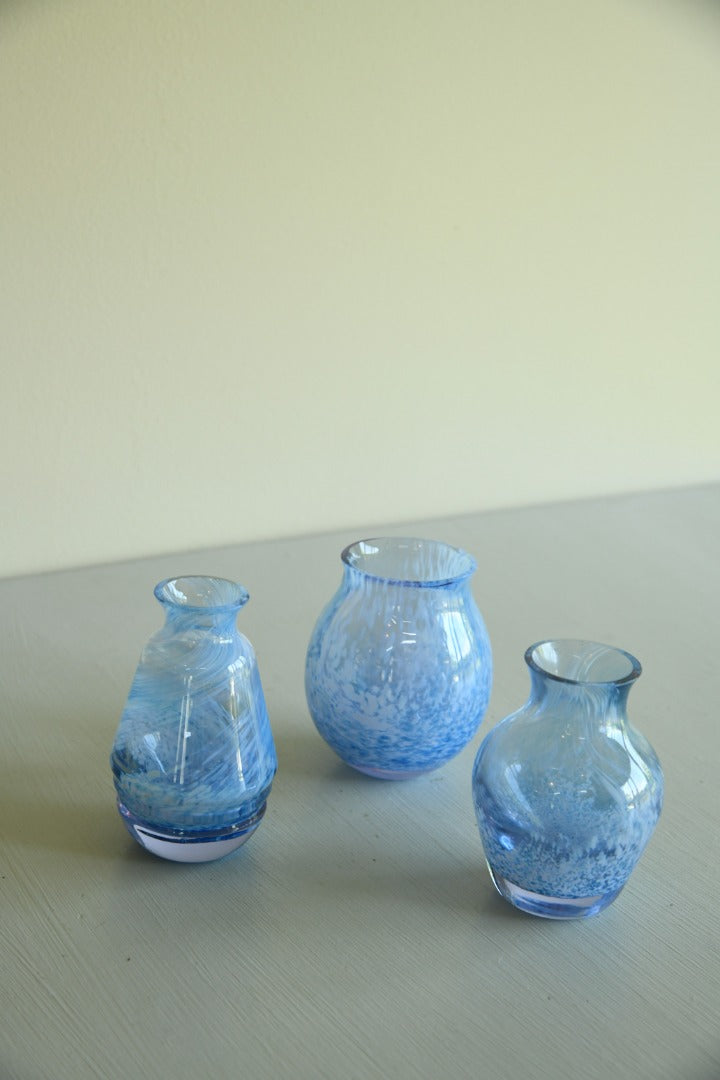 3 x Blue Caithness Glass Vase