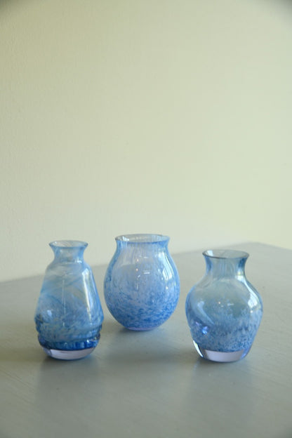 3 x Blue Caithness Glass Vase