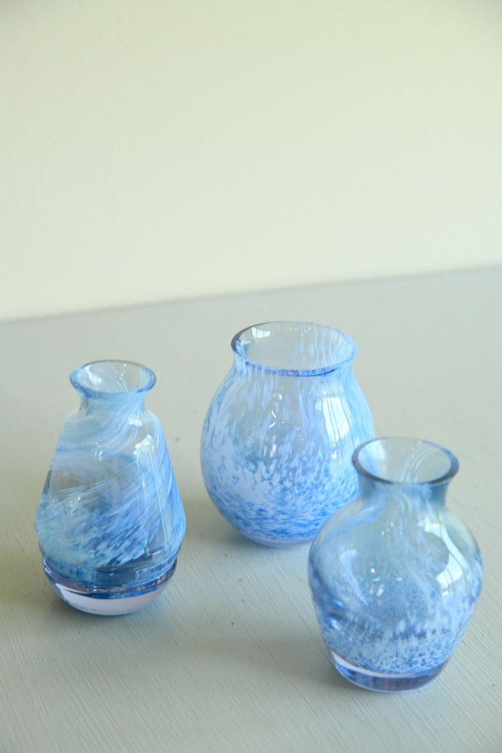 3 x Blue Caithness Glass Vase