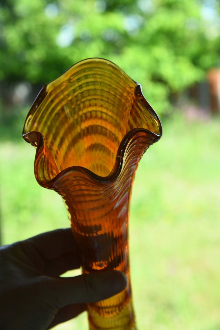 Pair Orange Carnival Glass Vase