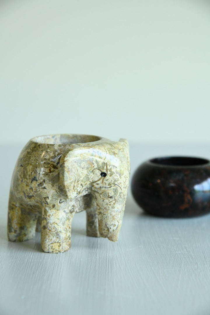 Marble Elephant Tealight Holder and Serpentine Bowl