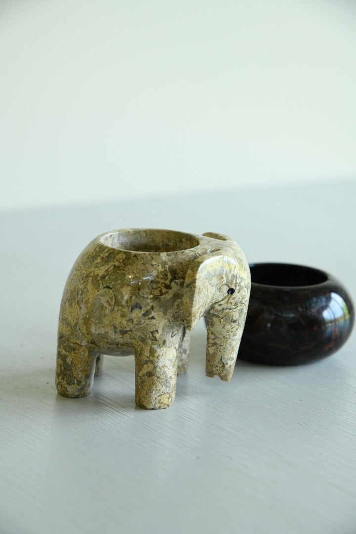 Marble Elephant Tealight Holder and Serpentine Bowl