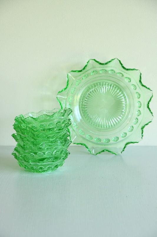 Green Glass Dessert Set